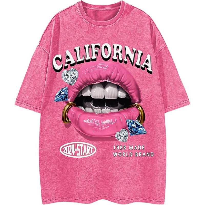 Men's Y2K Lip Graphic Print Tees Vintage Hip