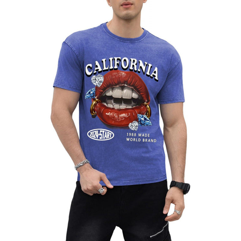 Men's Y2K Lip Graphic Print Tees Vintage Hip