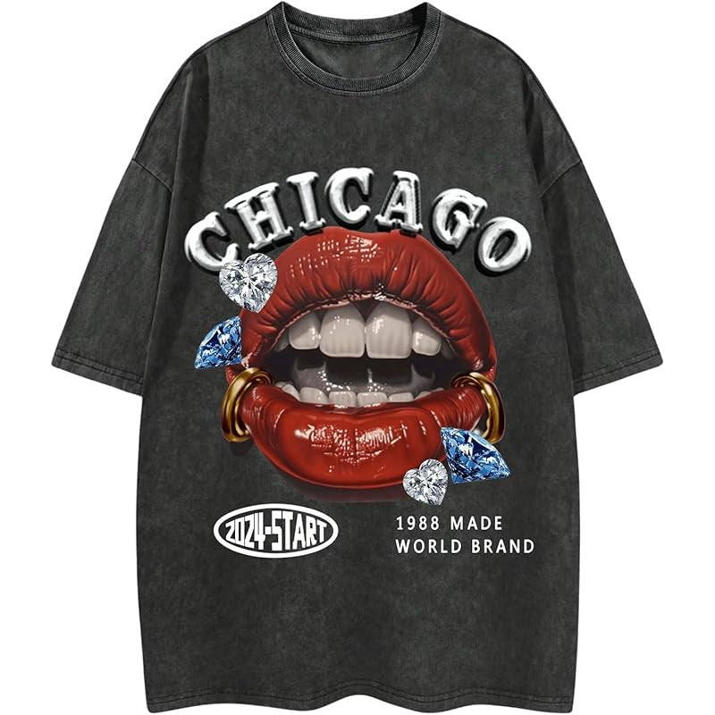 Men's Y2K Lip Graphic Print Tees Vintage Hip