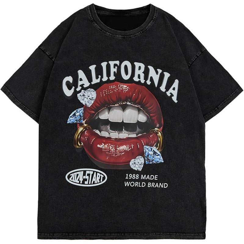Men's Y2K Lip Graphic Print Tees Vintage Hip