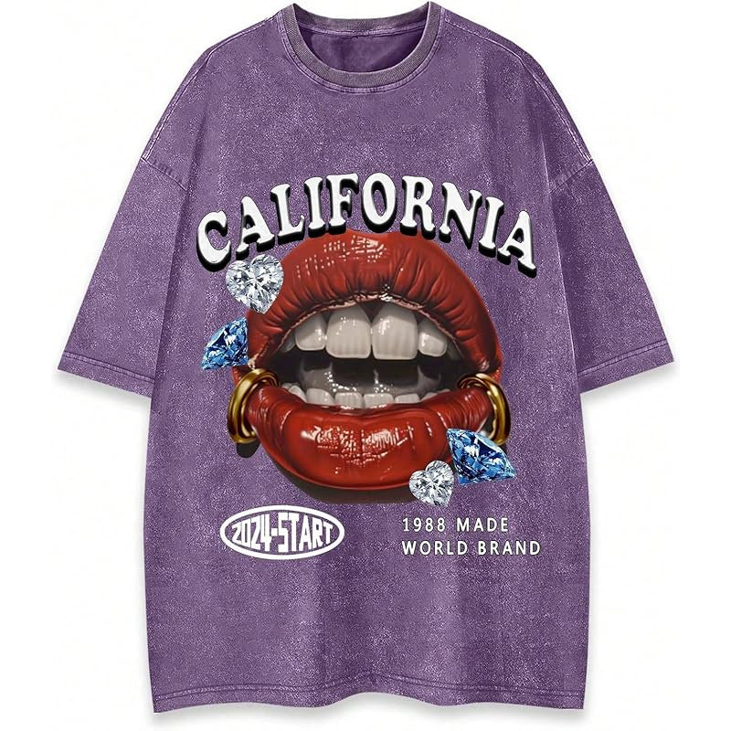 Men's Y2K Lip Graphic Print Tees Vintage Hip
