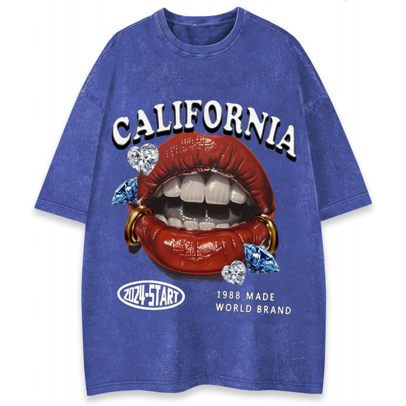 Men's Y2K Lip Graphic Print Tees Vintage Hip