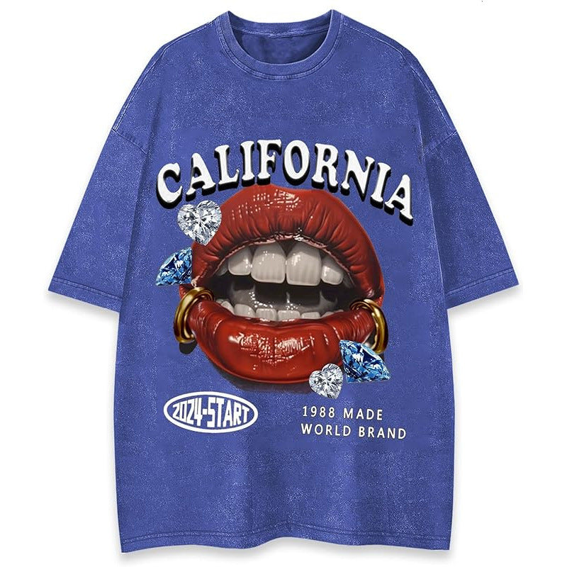 Men's Y2K Lip Graphic Print Tees Vintage Hip