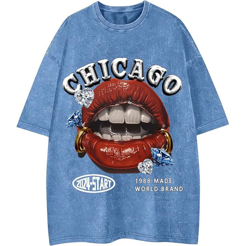 Men's Y2K Lip Graphic Print Tees Vintage Hip