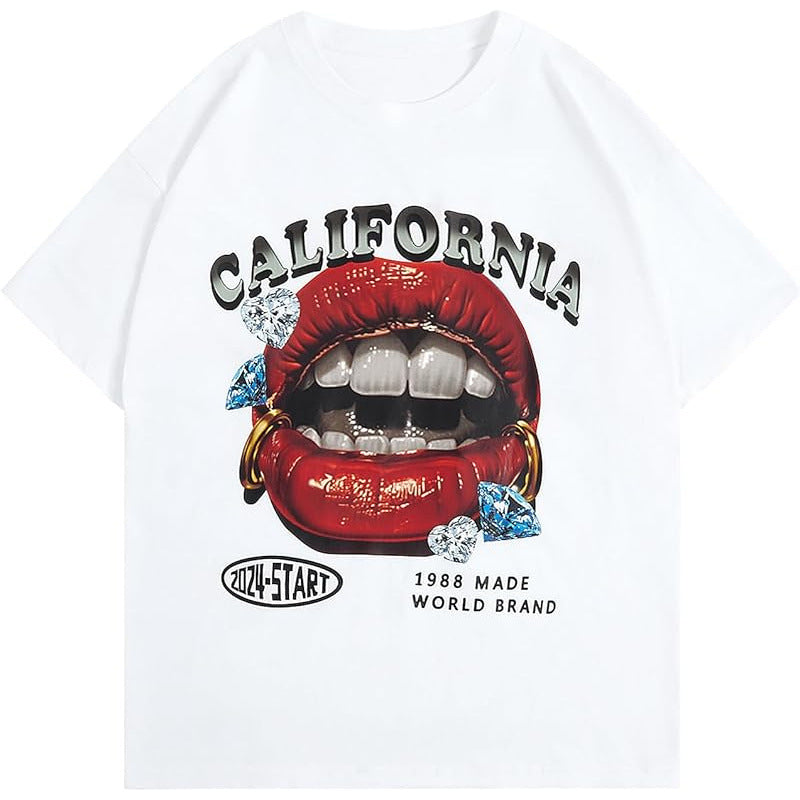 Men's Y2K Lip Graphic Print Tees Vintage Hip